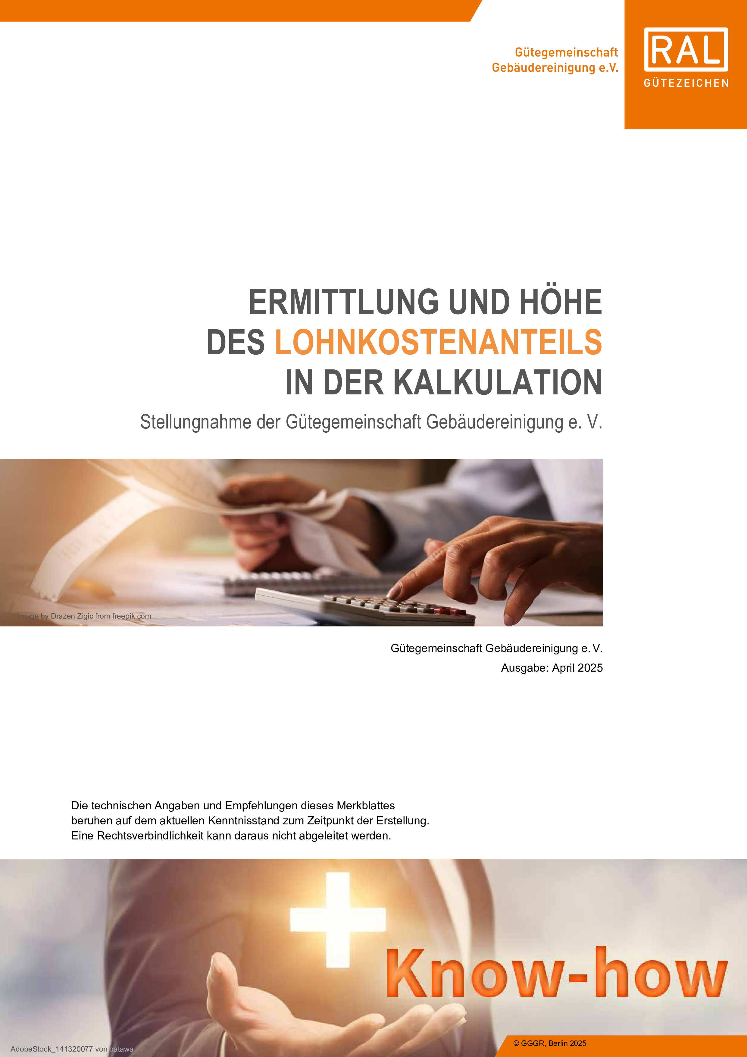 Titelbild des RAL Merkblatts zum Lohnkostenanteil